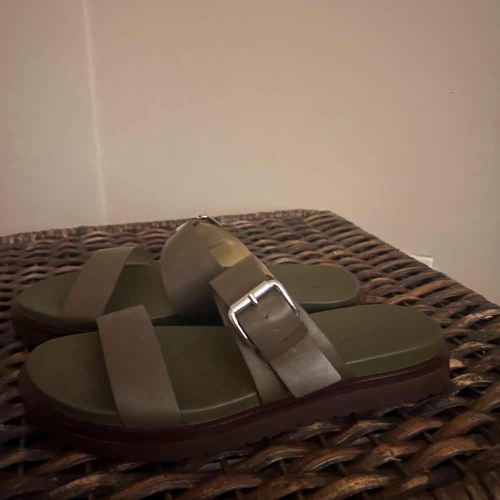 Madewell Olive Green Sandals with Silver Buckle